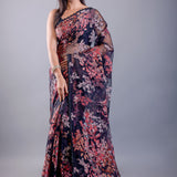 Black Floral Glass Tissue Saree - Image 2