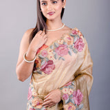 Mehendi Green Tissue Silk Saree with Floral Thread Embroidered Work - Anvi Couture