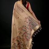 Cream Color Tant Jamdani Saree with Floral Motifs - Anvi Couture