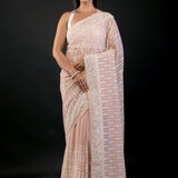 Soft Peach Georgette Saree with Thread Embroidered Work - Anvi Couture