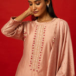 Blush Pink Silk Kurta with Dupatta – Perfect for Festive and Formal Wear