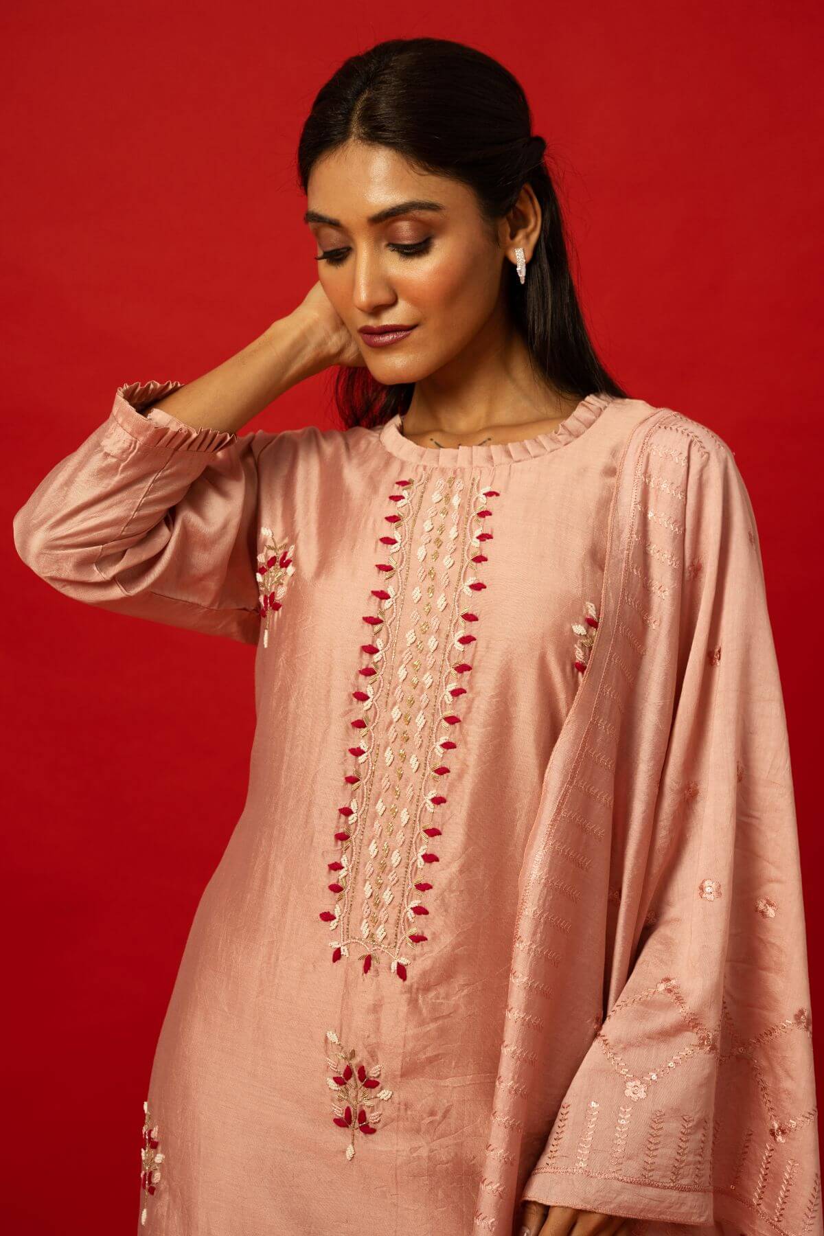 Blush Pink Silk Kurta with Dupatta – Perfect for Festive and Formal Wear