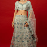 Light Blue Lehenga Choli with Intricate Embroidery and Subtle Glitter Details