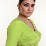 Mint Green Blouse with V Neckline and Embroidered Back Cutout and Half Sleeves - Anvi Couture