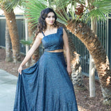 Blue Fusion Lehenga and Crop Top Set crafter with Sequin Embroidery - Anvi Couture
