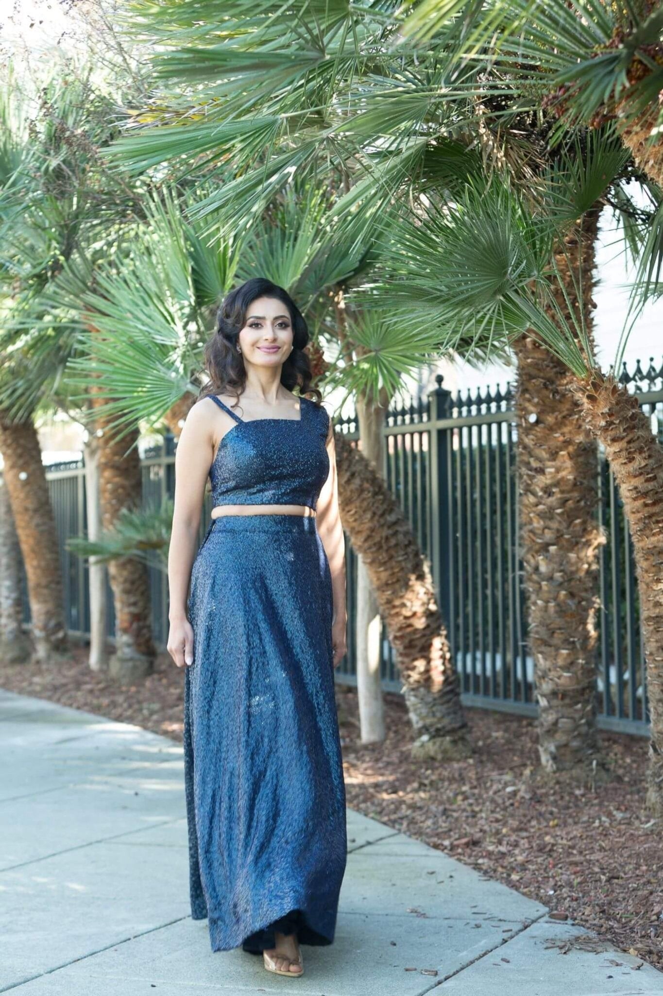 Blue Fusion Lehenga and Crop Top Set crafter with Sequin Embroidery - Anvi Couture