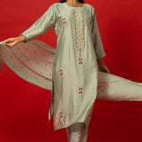 Light Blue Silk Kurti and Palazzo Set with Embroidery for Festive Wear