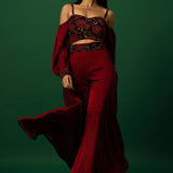 Fashionable Maroon Crop Top and Palazzo Pant Set for Millennials' Wardrobe