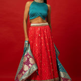 Pink Banarasi Lehenga with Contrasting Blue Brocade Dupatta for Weddings