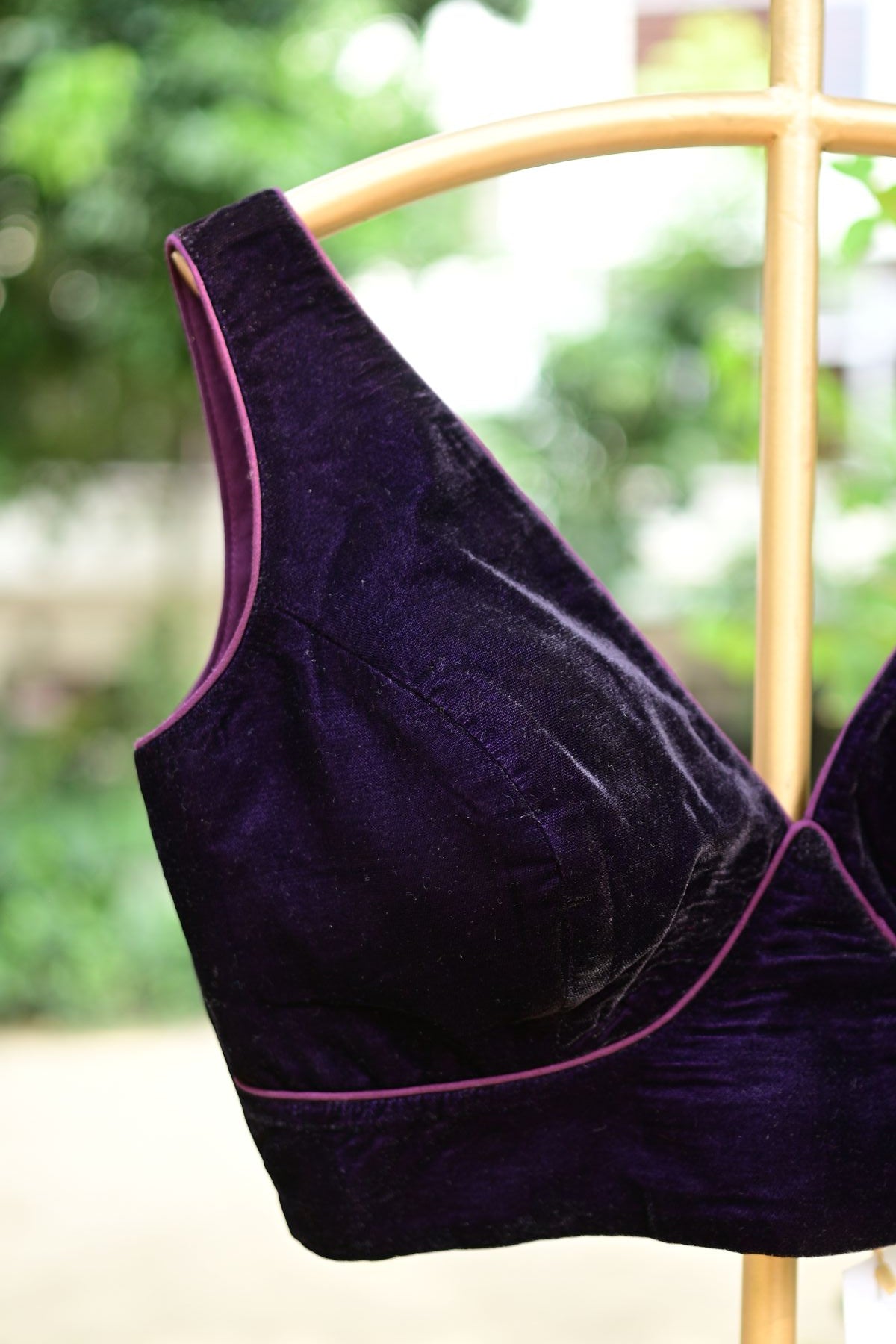 Dark Purple Sleeveless Georgette Blouse with V Neckline - Anvi Couture