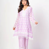 Lavender Co - ord Set with White Embroidered Thread Work - Anvi Couture