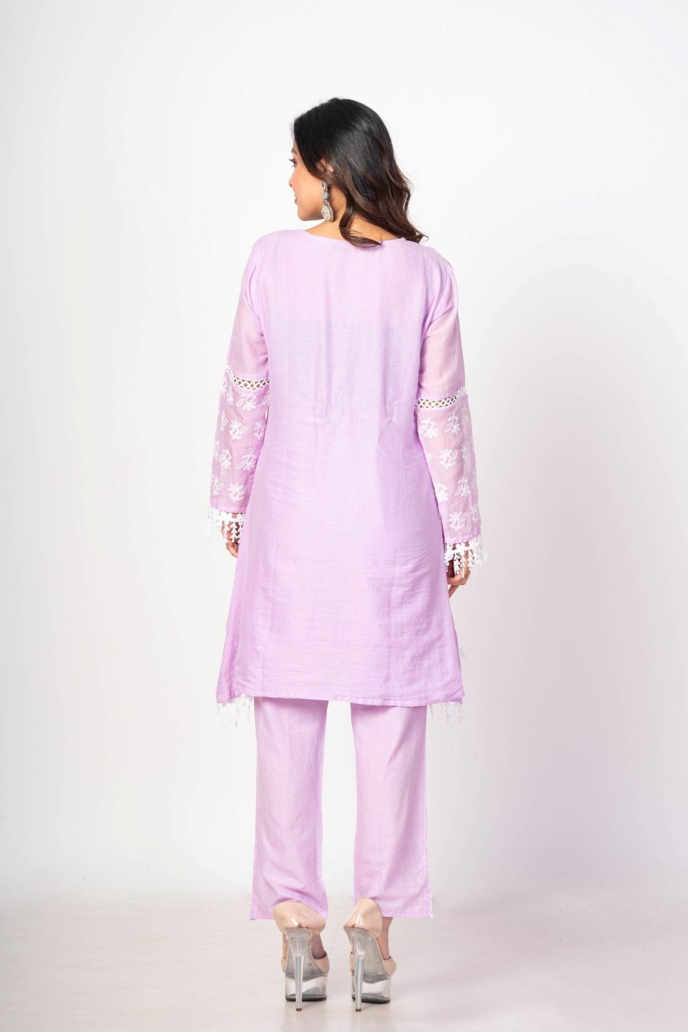 Lavender Co - ord Set with White Embroidered Thread Work - Anvi Couture