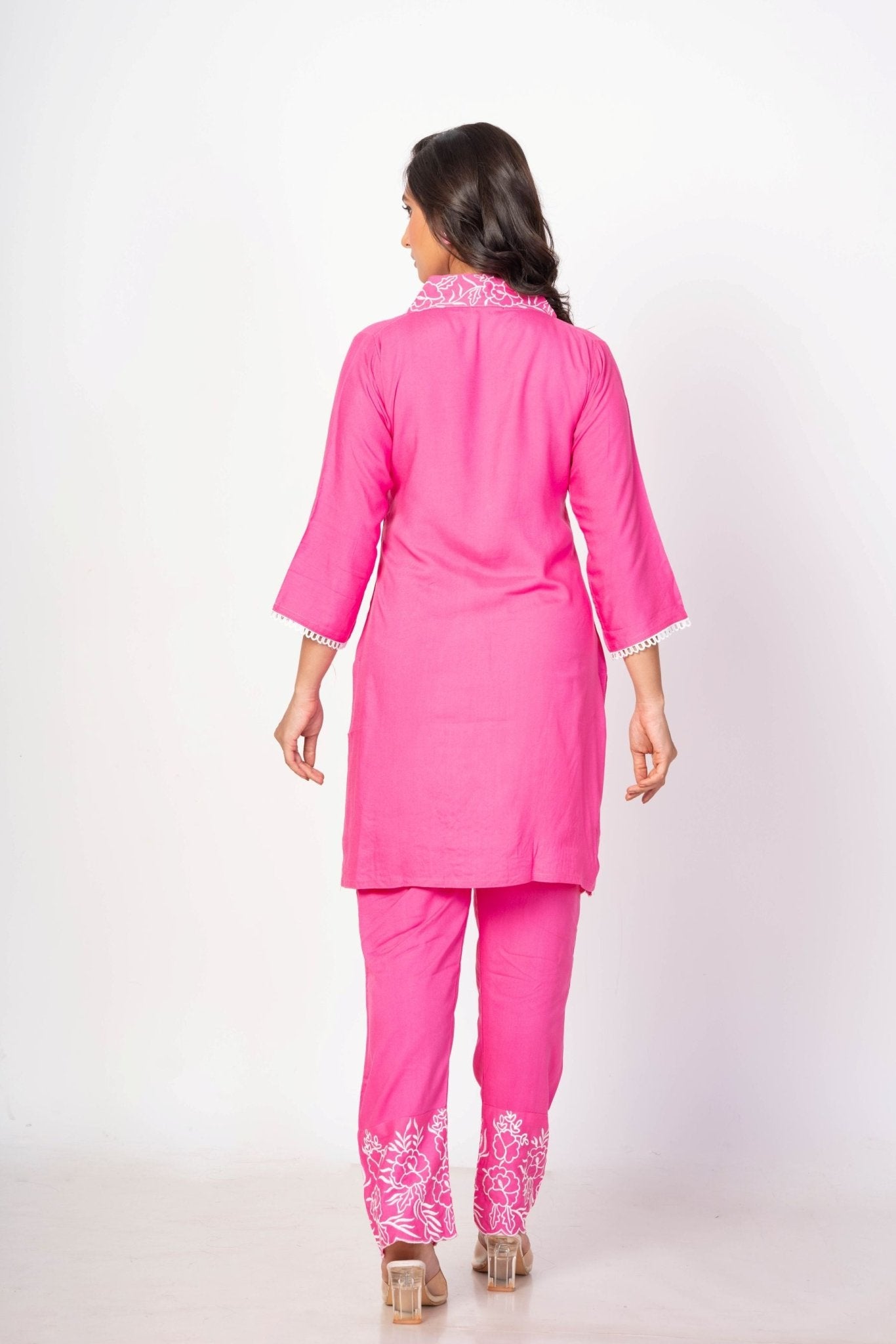 Pink Co - Ord Set With Embroidered Work - Anvi Couture