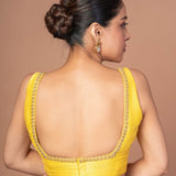 Yellow Raw Silk Cutdana Embroidered U Neck Sleeveless Blouse - Anvi Couture