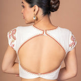 White Raw Silk Blouse with Red and Gold Hand Embroidered Work - Anvi Couture