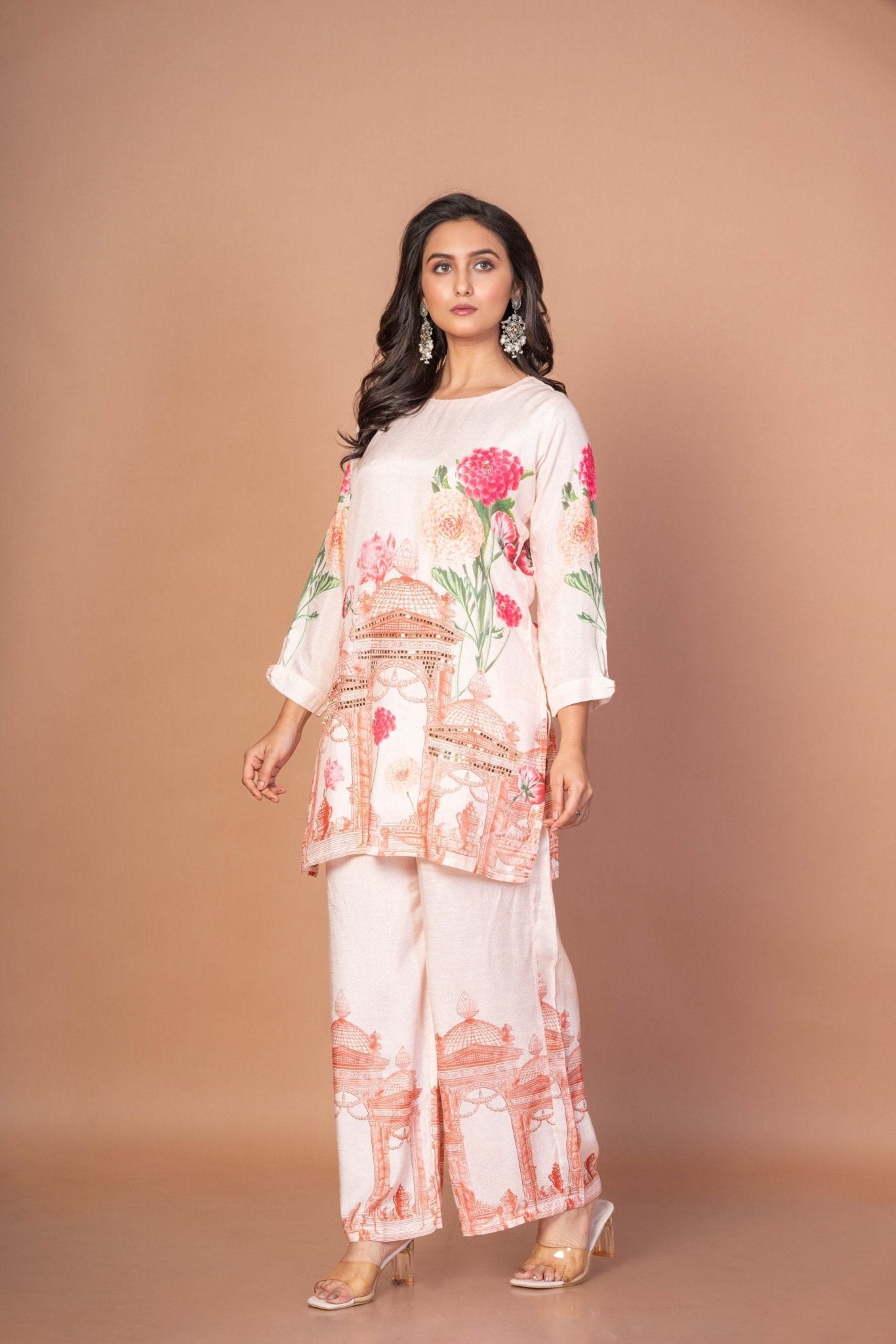 Off White Printed Co - ord Set - Anvi Couture