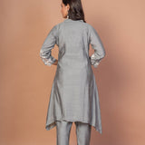 Grey Silk Co - ord Set with Embroidered Work - Anvi Couture