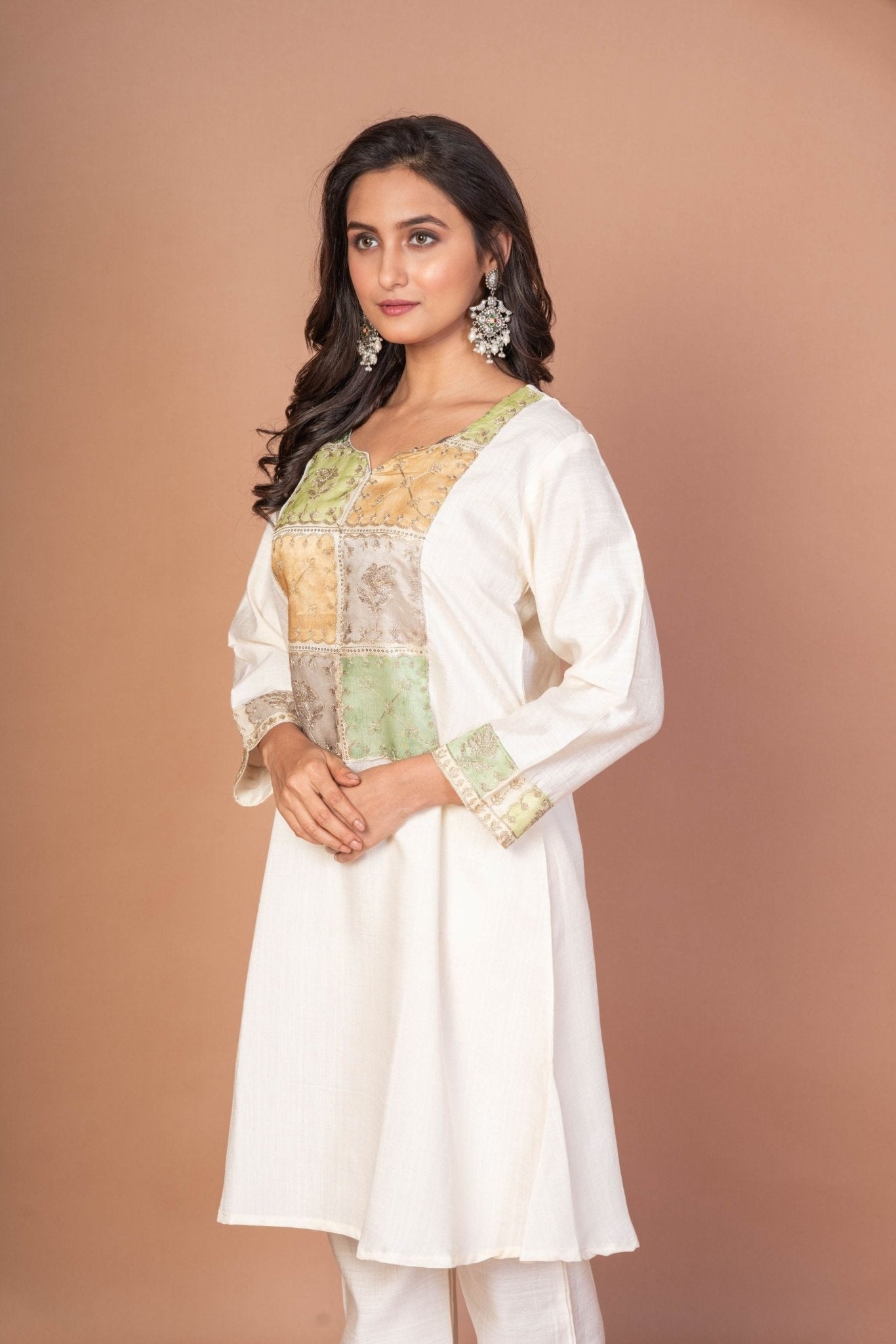 Off White Co - Ordset by Multicolor Embroidered Patchwork - Anvi Couture