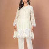 Sea Green Cotton Co - Ord Set With Embroidered and Lace Work - Anvi Couture