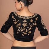 Black Velvet Hand Embroidered Work Blouse - Anvi Couture