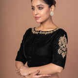 Black Velvet Hand Embroidered Work Blouse - Anvi Couture