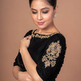 Black Velvet Hand Embroidered Work Blouse - Anvi Couture