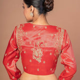 Red Tissue Blouse with Hand Embroidered Work - Anvi Couture