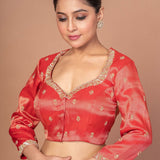 Red Tissue Blouse with Hand Embroidered Work - Anvi Couture