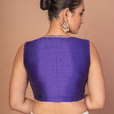 Royal Blue V Neckline Sleeveless Blouse With Embroidered Work - Anvi Couture