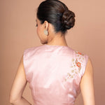 Light Pink Sleeveless Blouse with Floral Hand Embroired Thread Work - Anvi Couture