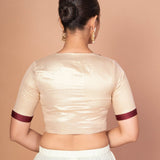 Maroon and Golden Designer Blouse with Elbow Sleeves with Back Closer - Anvi Couture