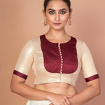 Maroon and Golden Designer Blouse with Elbow Sleeves with Back Closer - Anvi Couture
