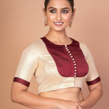 Maroon and Golden Designer Blouse with Elbow Sleeves with Back Closer - Anvi Couture