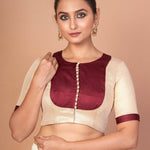 Maroon and Golden Designer Blouse with Elbow Sleeves with Back Closer - Anvi Couture