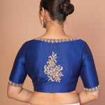 Blue Hand - Embroidered Blouse with Round Neck and Back Closure - Anvi Couture