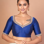 Blue Hand - Embroidered Blouse with Round Neck and Back Closure - Anvi Couture