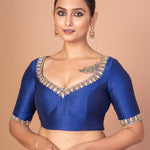 Blue Hand - Embroidered Blouse with Round Neck and Back Closure - Anvi Couture