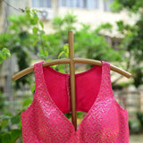 Fusia Pink Brocade Sleeveless Blouse with Curved V Neckline and Back Cutout - Anvi Couture