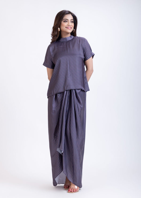 Grey Drape Skirt Co-Ord Set - Anvi Couture