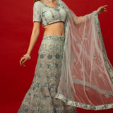 Elegant Light Blue Embroidered Lehenga Set with Sheer Dupatta