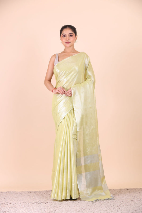 Light Green Handloom Tissue Saree - Anvi Couture