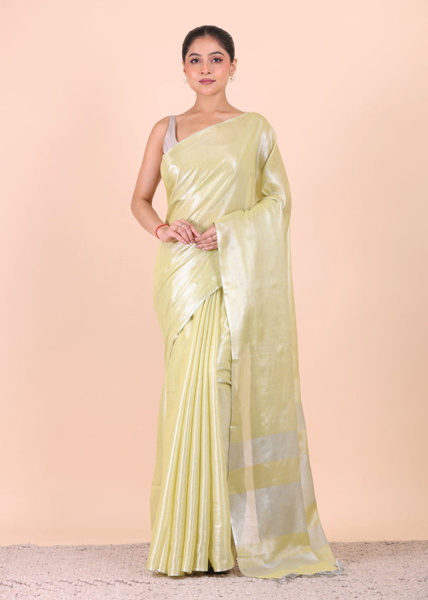 Light Green Handloom Tissue Saree - Anvi Couture