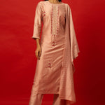 Elegant Light Pink Straight Kurta Set with Floral Embroidery in Silk