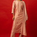 Elegant Light Pink Straight Kurta Set with Floral Embroidery in Silk