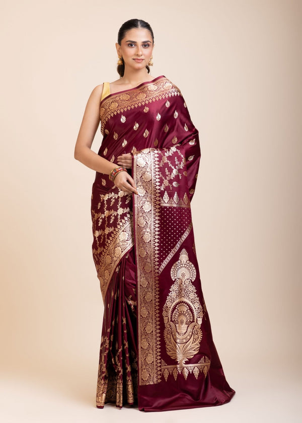 Maroon Bridal Banarasi Saree - Anvi Couture