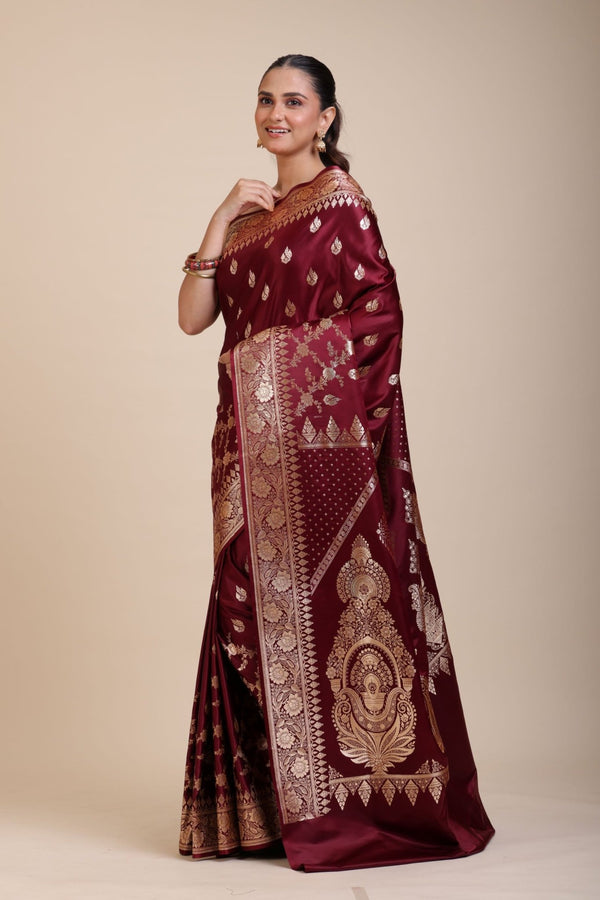 Maroon Bridal Banarasi Saree - Anvi Couture