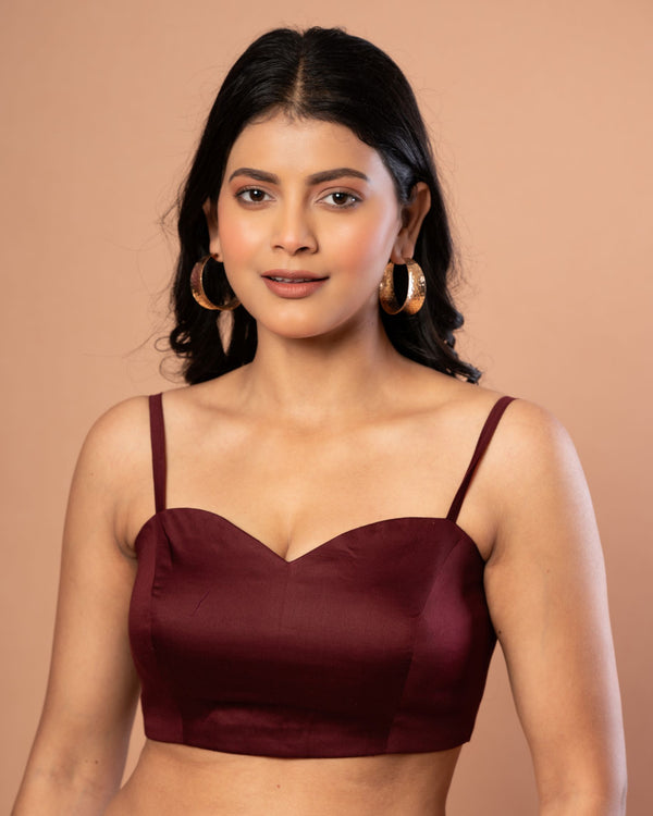 Maroon Spagatti Blouse in Cotton Silk - Anvi Couture