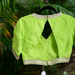 Mint Green Blouse with V Neckline and Embroidered Back Cutout and Half Sleeves - Anvi Couture