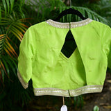 Mint Green Blouse with V Neckline and Embroidered Back Cutout and Half Sleeves - Anvi Couture