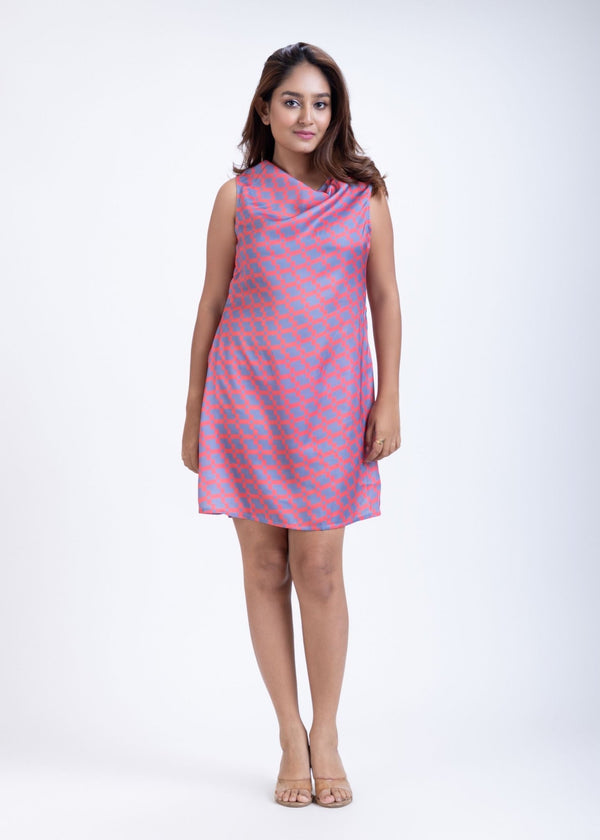 Orange Grey Cowl Neck Short Dress - Anvi Couture